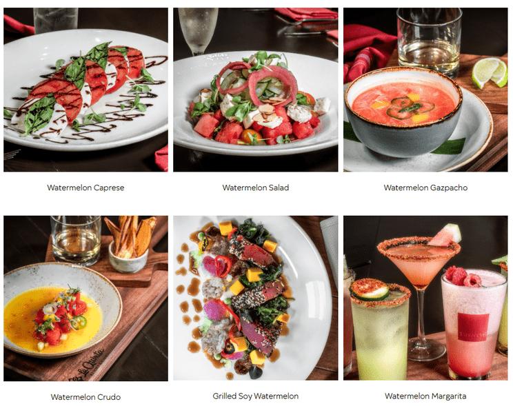 Assorted watermelon dishes and drinks at La Quinta Resort.