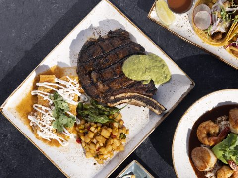 Grilled steak with guacamole, corn salsa, and crispy fries at Adobe Grill, La Quinta Resort & Club.