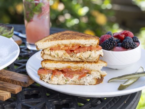 Delicious grilled salmon sandwich with fresh berries at La Quinta Resort.