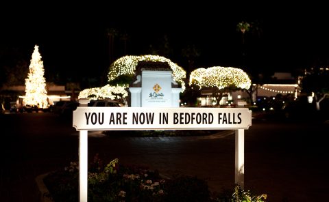 La Quinta Resort & Club entrance decorated for the holiday season with festive lights and a welcomin.