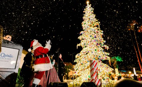 Festive Christmas tree at La Quinta Resort & Club during holiday season.
