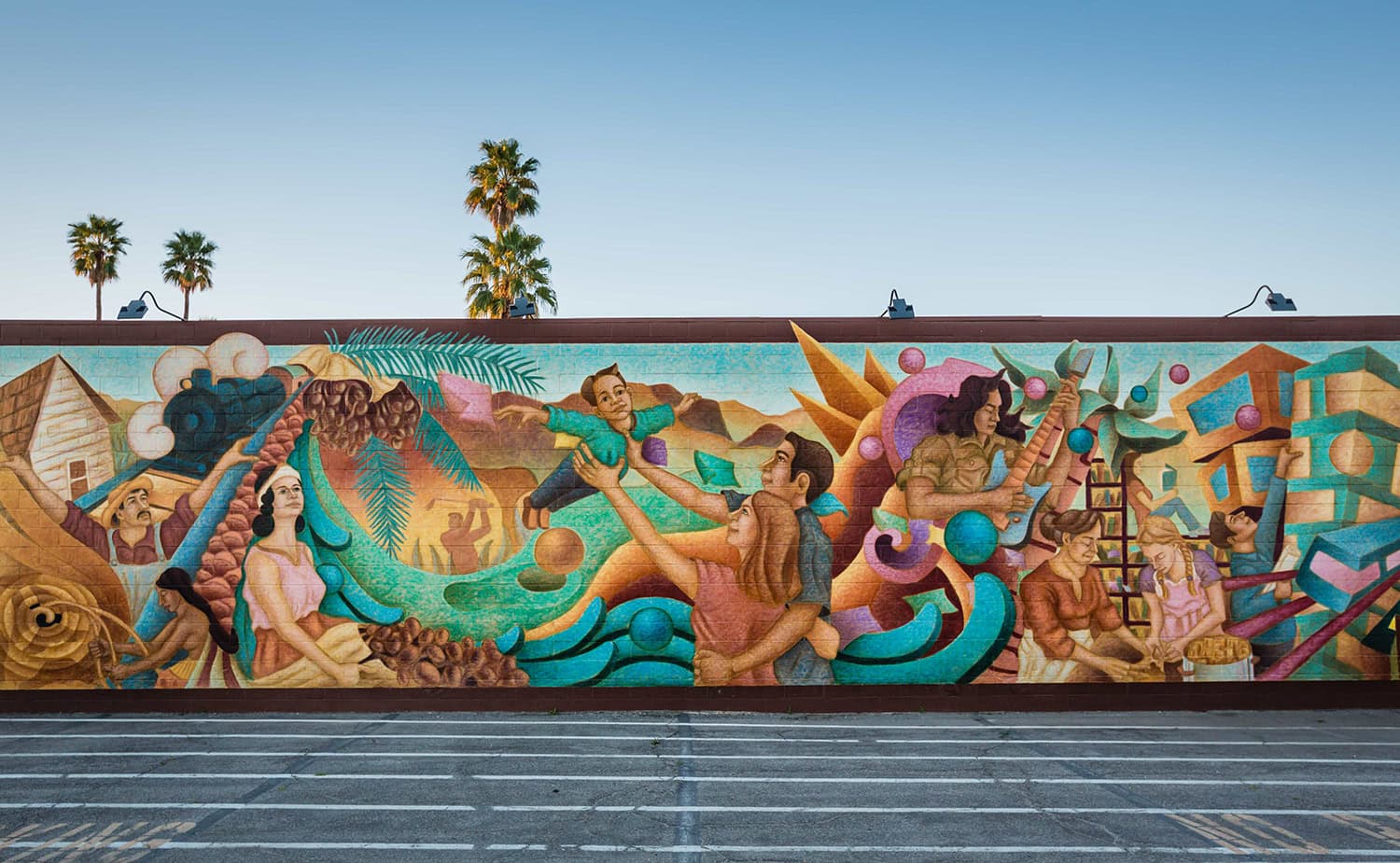 Colorful mural depicting desert-inspired art at La Quinta Resort & Club, blending local culture with.