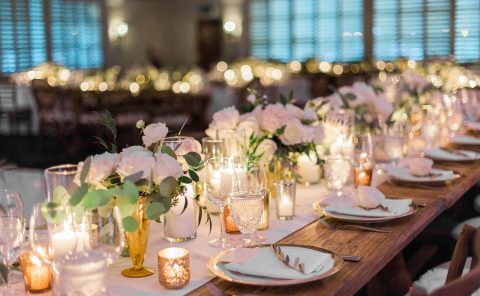 Beautifully decorated wedding table with flowers and candles at La Quinta Resort & Club.