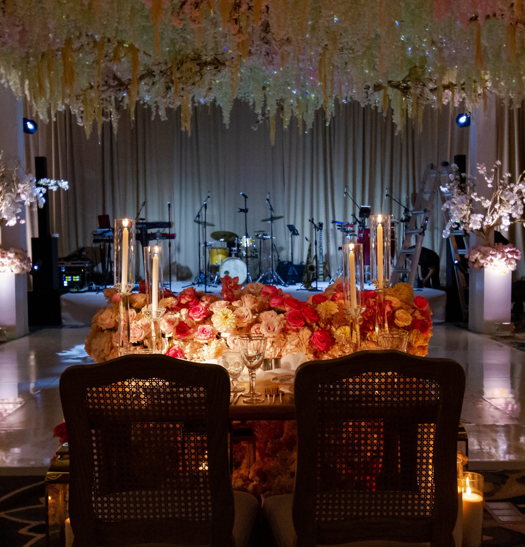 Wedding Venue at La Quinta Resort & Club with elegant floral decor and live music setup.