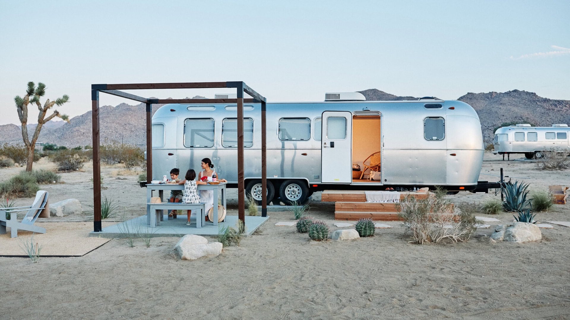 Al fresco dining at a modern trailer in the desert landscape of La Quinta Resort & Club.