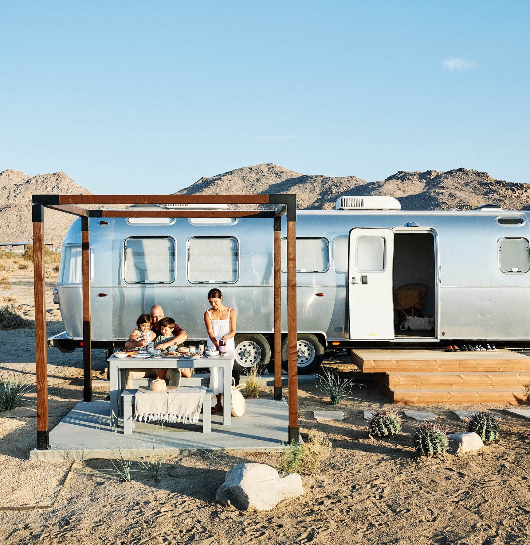 Airstream trailer with outdoor dining area at La Quinta Resort & Club.