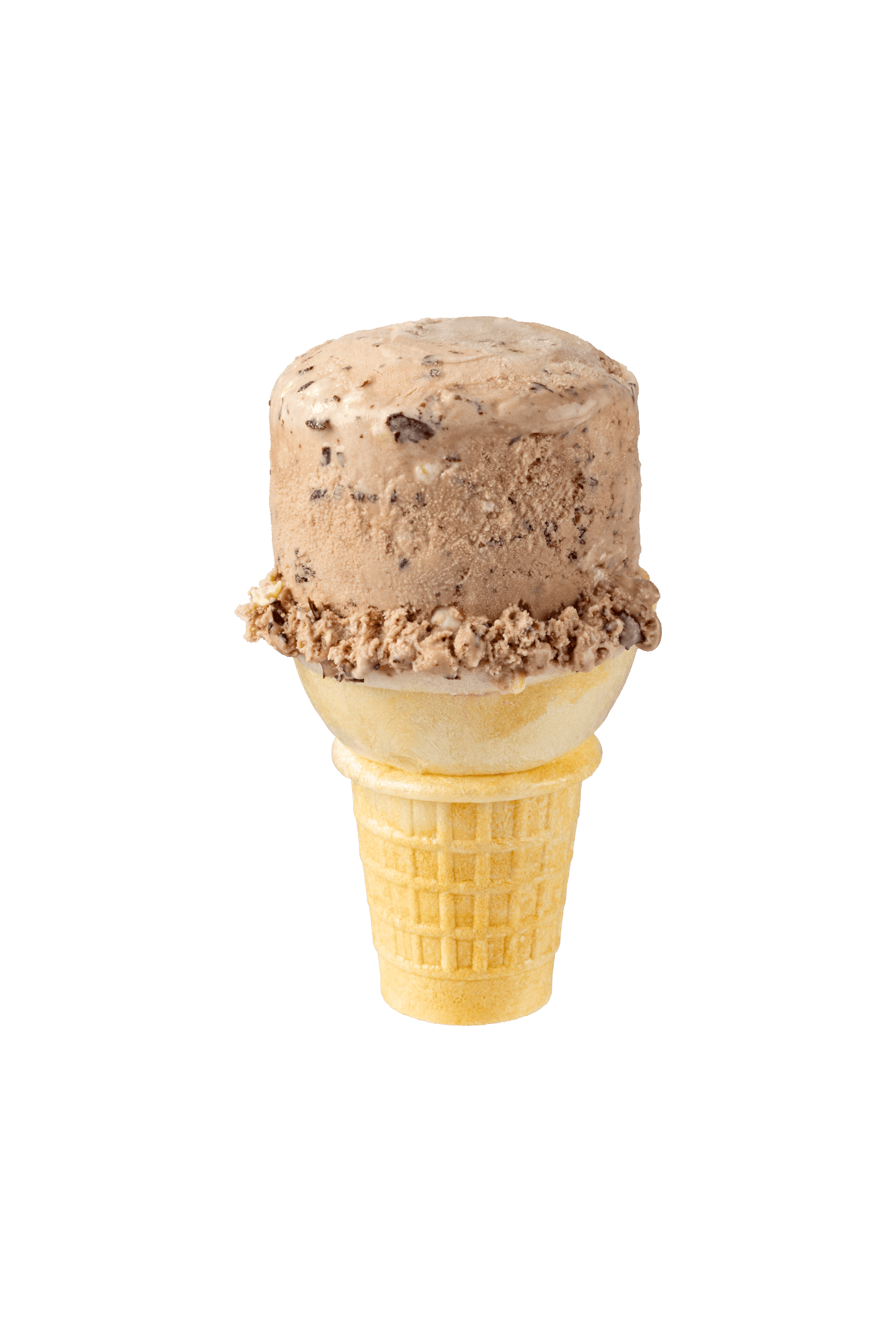 Ice cream cone with two scoops of chocolate and vanilla flavors.
