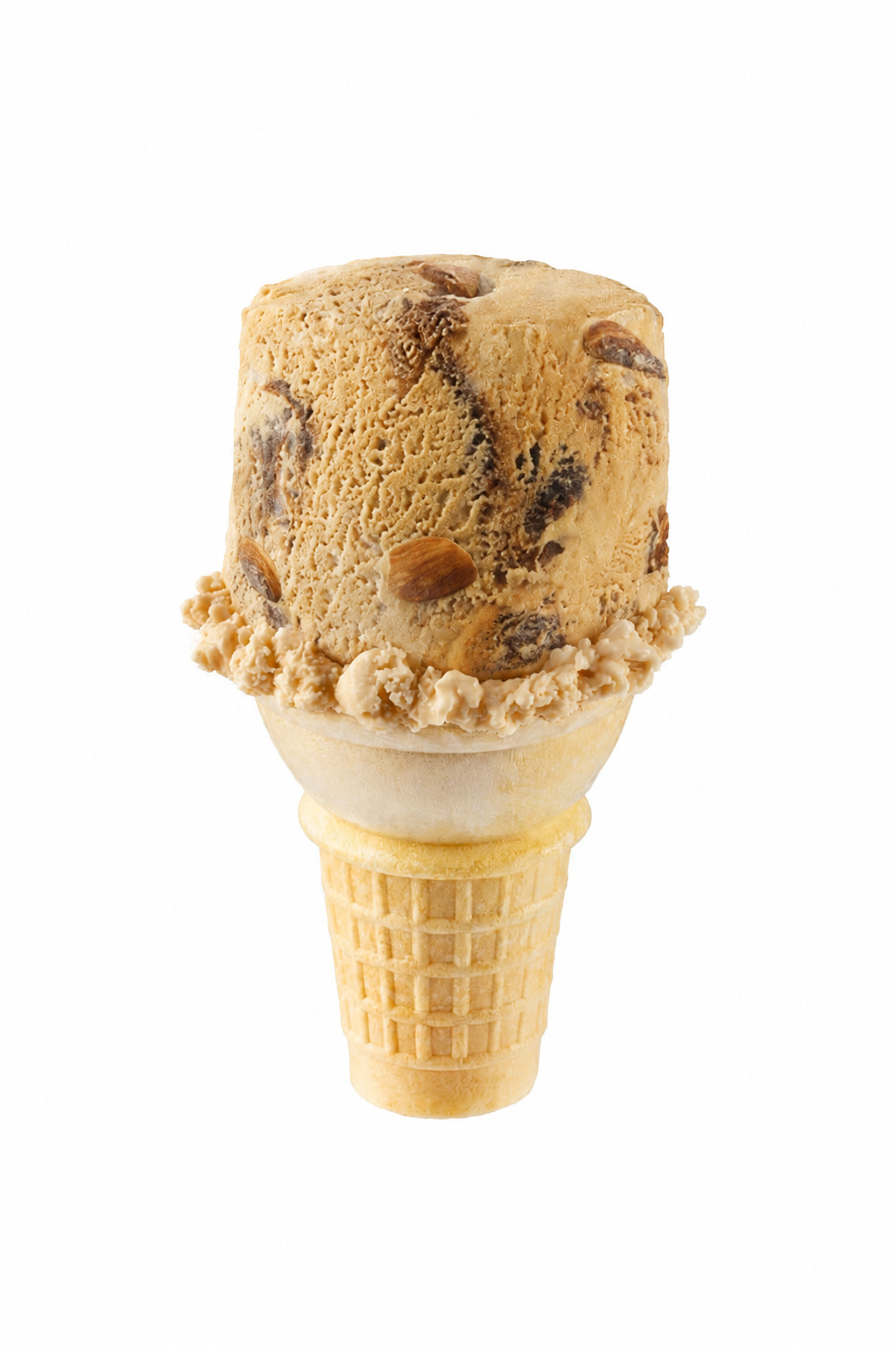 Ice cream cone with chocolate chip ice cream and cookie crumbles, served in a waffle cone. Perfect t.
