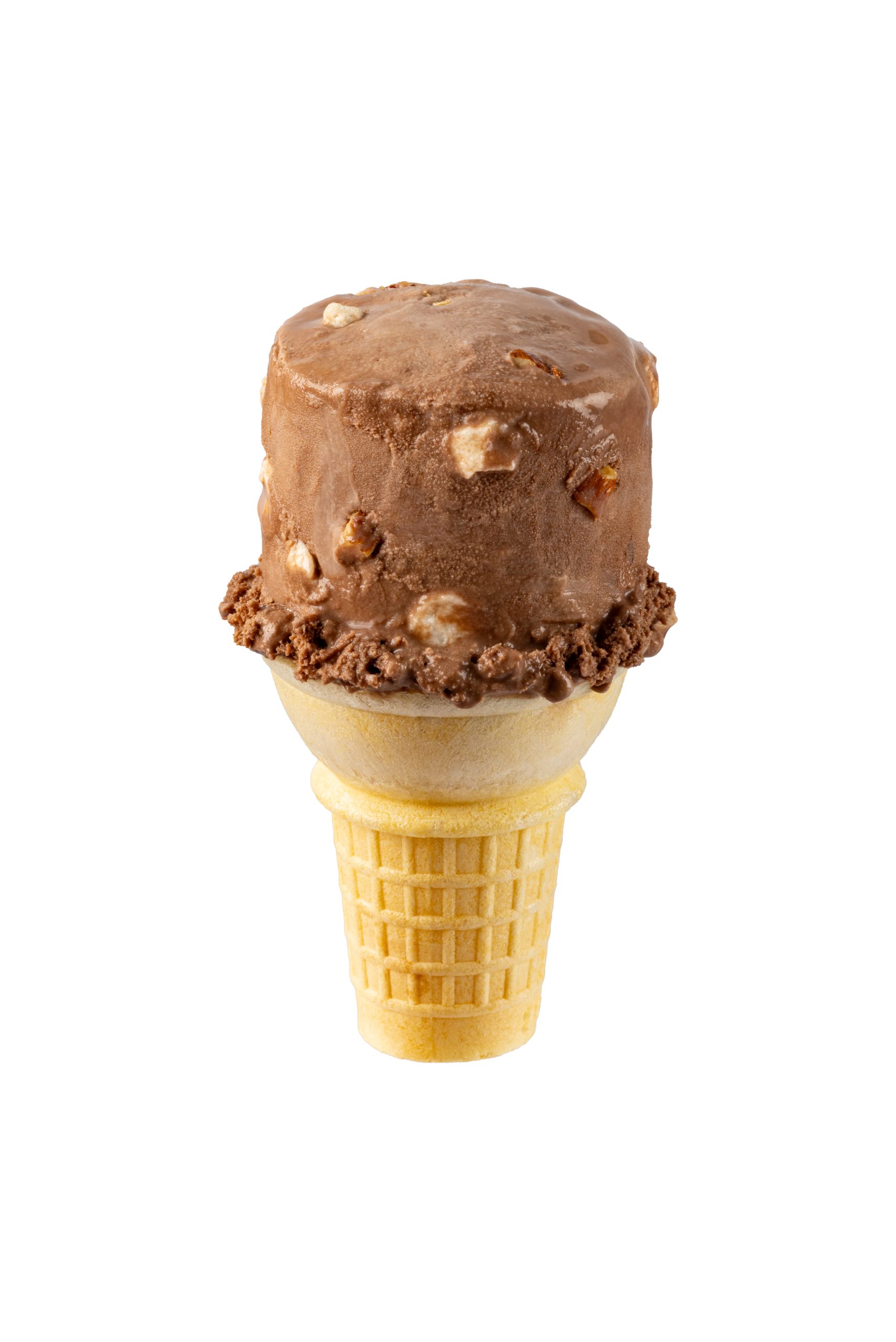 Classic chocolate chip ice cream cone with crunchy waffle cone.