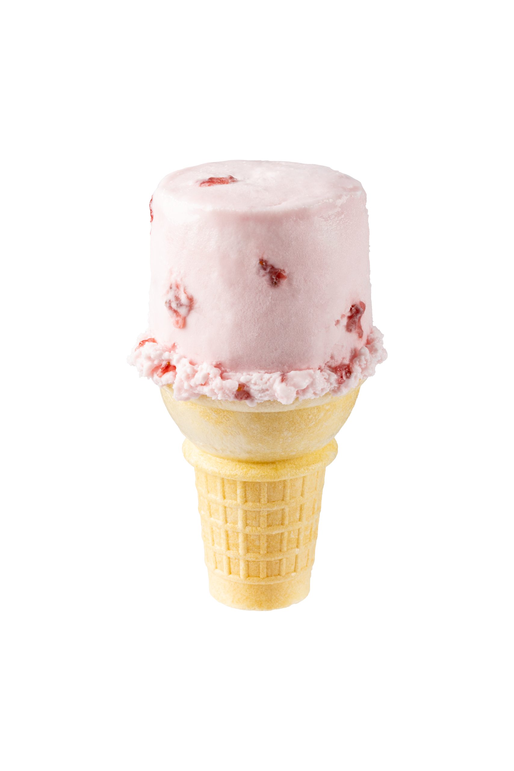 Delicious strawberry ice cream in a waffle cone, perfect for a sweet treat.