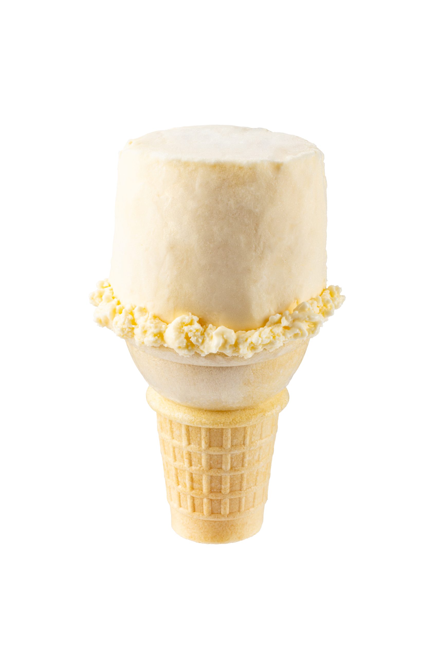 Delicious vanilla ice cream served in a classic waffle cone, perfect for a refreshing treat at La Qu.