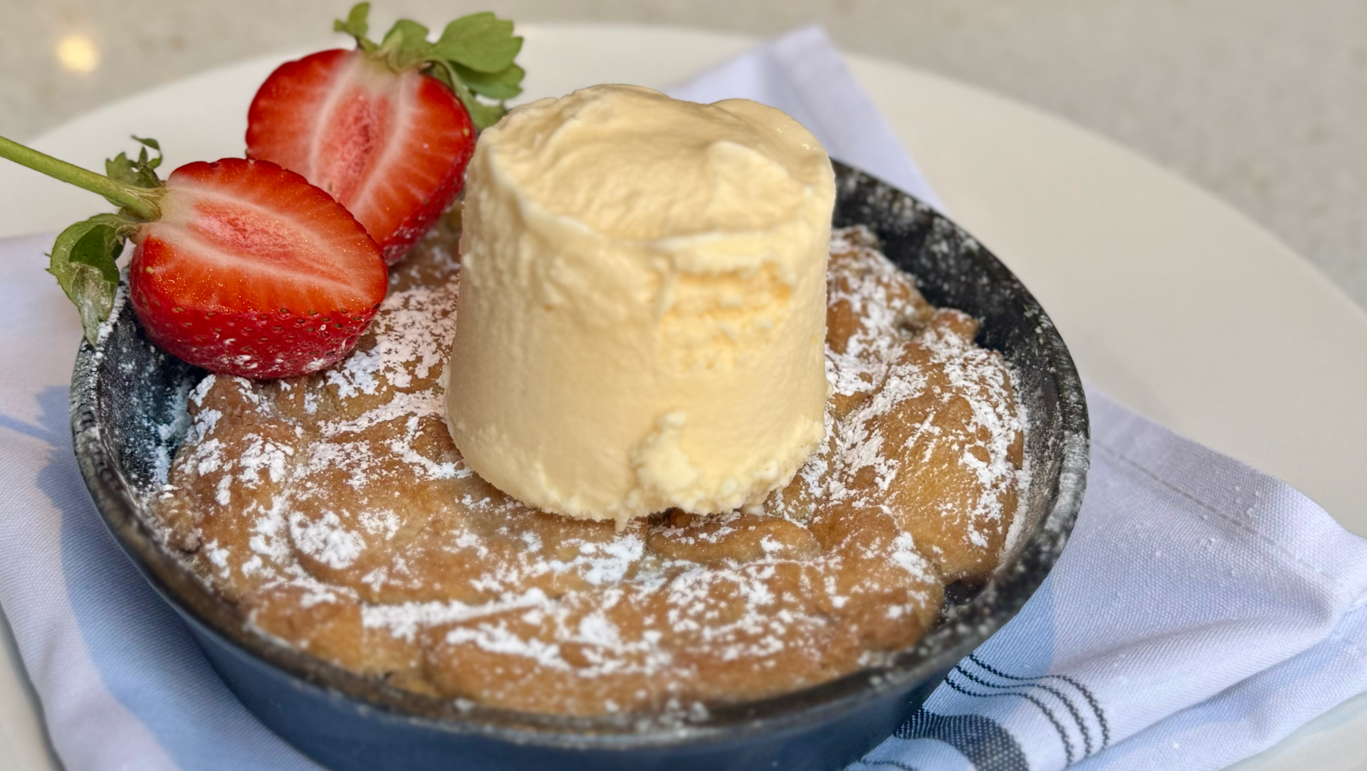 Sweet dessert with strawberries and ice cream at La Quinta Resort.