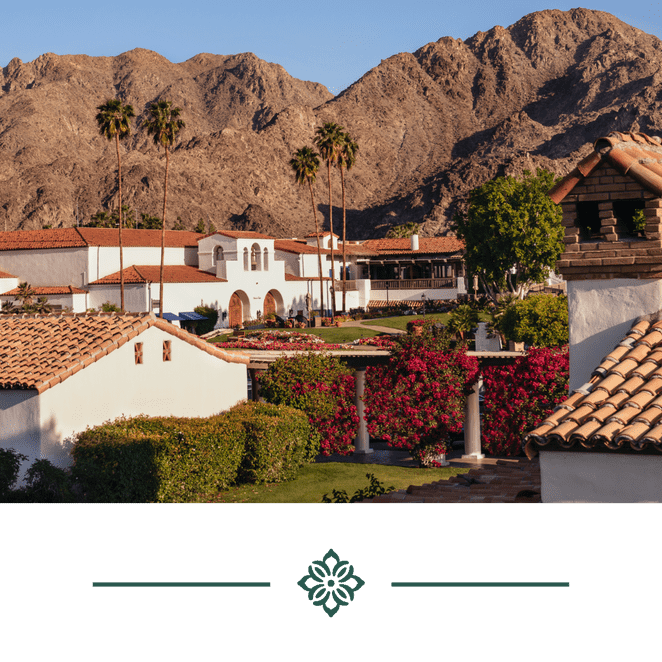 Scenic view of La Quinta Resort with mountains and lush gardens.