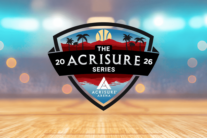 Acrisure Series logo with palm trees and arena background.