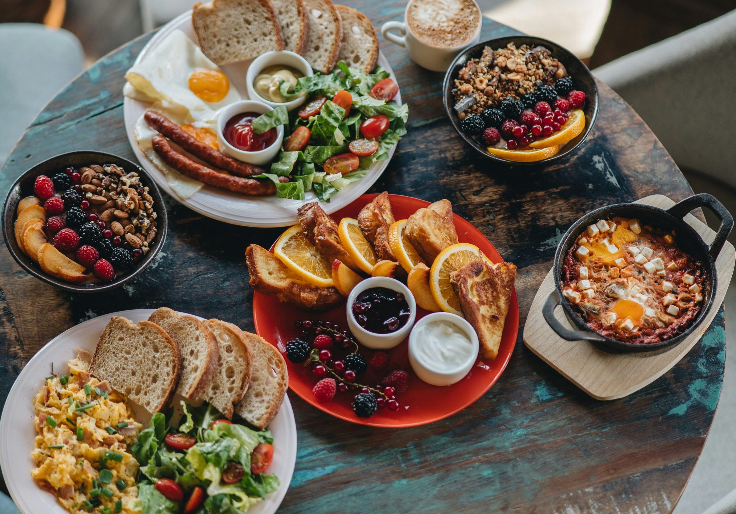 Delicious breakfast spread with eggs, fruits, and baked goods at La Quinta Resort.