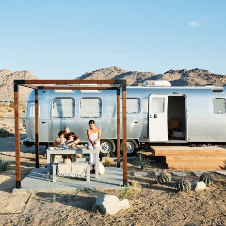 Airstream trailer with outdoor dining area at La Quinta Resort & Club.