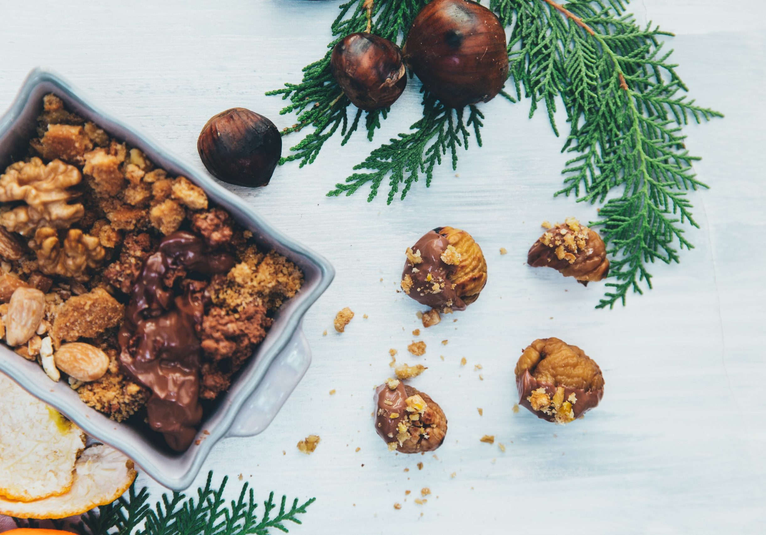Festive holiday dessert with nuts and greenery at La Quinta Resort.